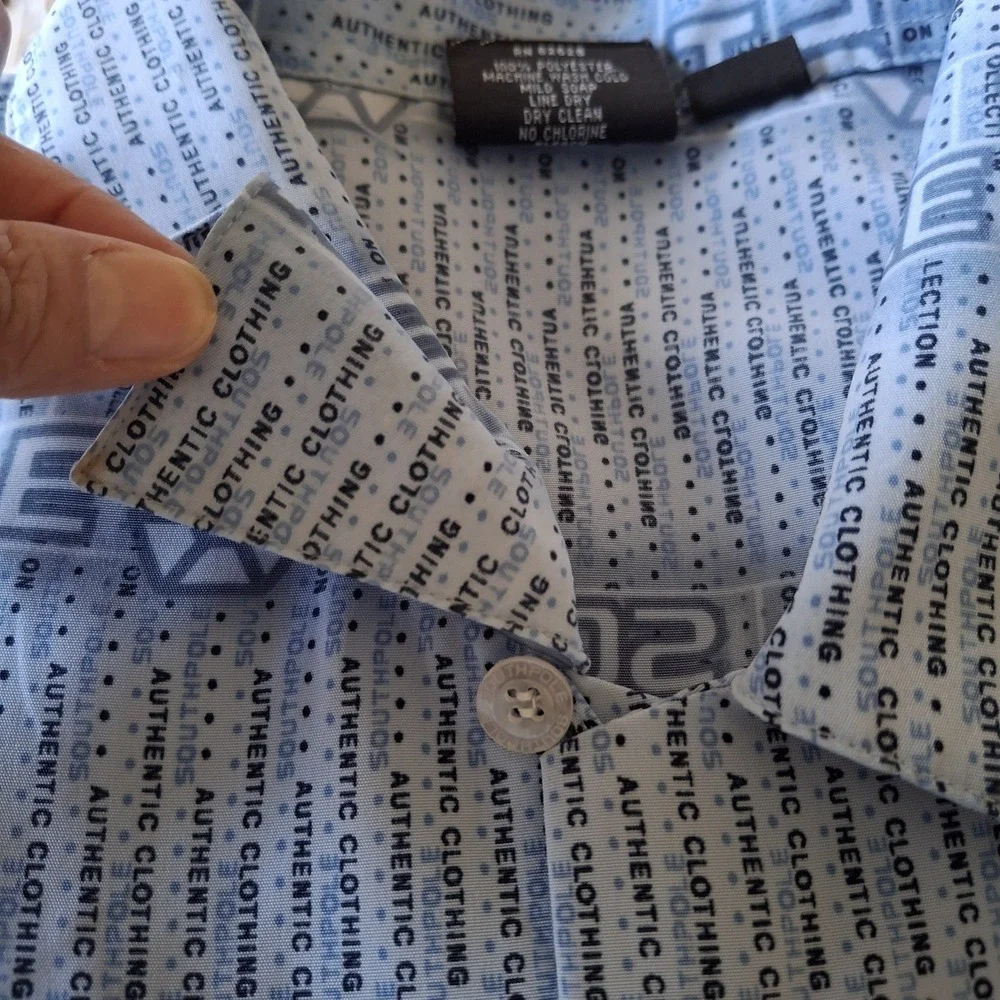 Vintage South Pole Men's XL Blue Button Up Short Sleeve Casual Polyester‎ Logo - Picture 10 of 12